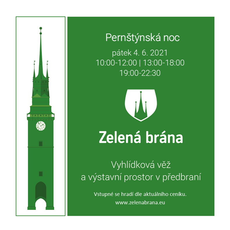 Obrázek s upravenou otevírací dobou Zelené brány u příležitosti konání Pernštýnské noci